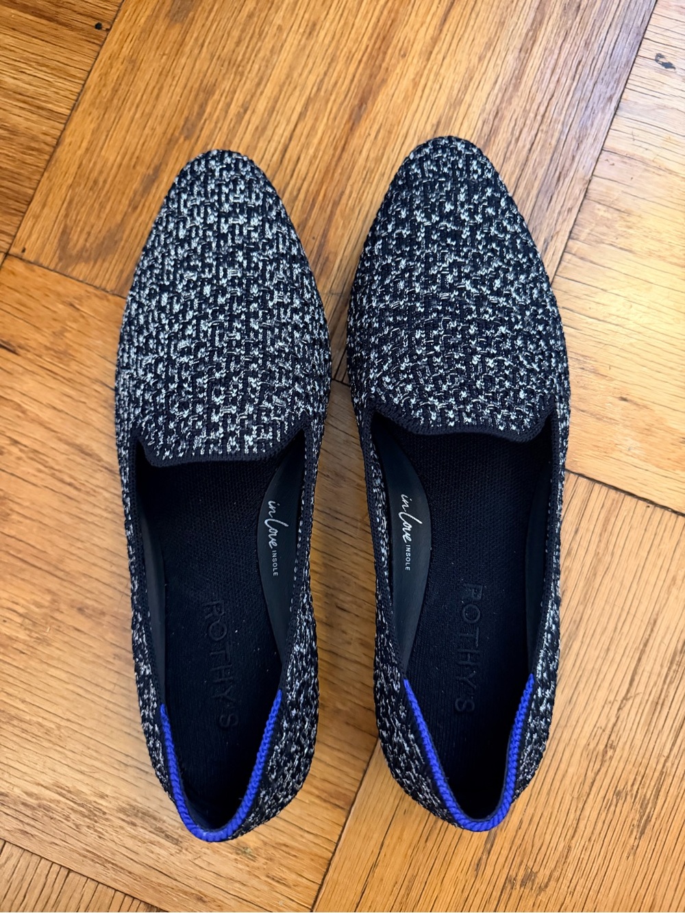 Rothy's Black & White Tweed Almond Loafers